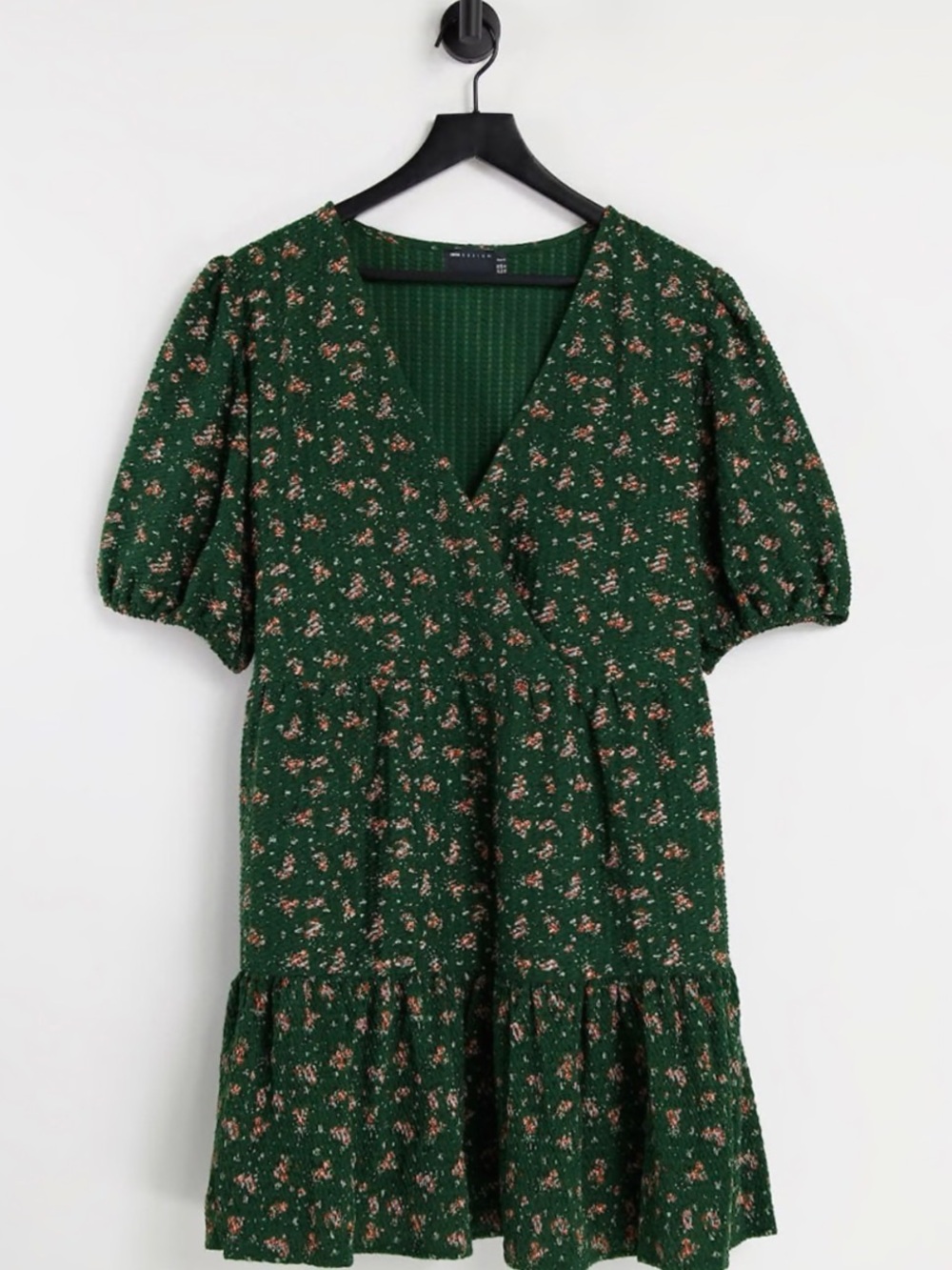 ASOS Curve Dark Green Floral V-Neck Mini Dress